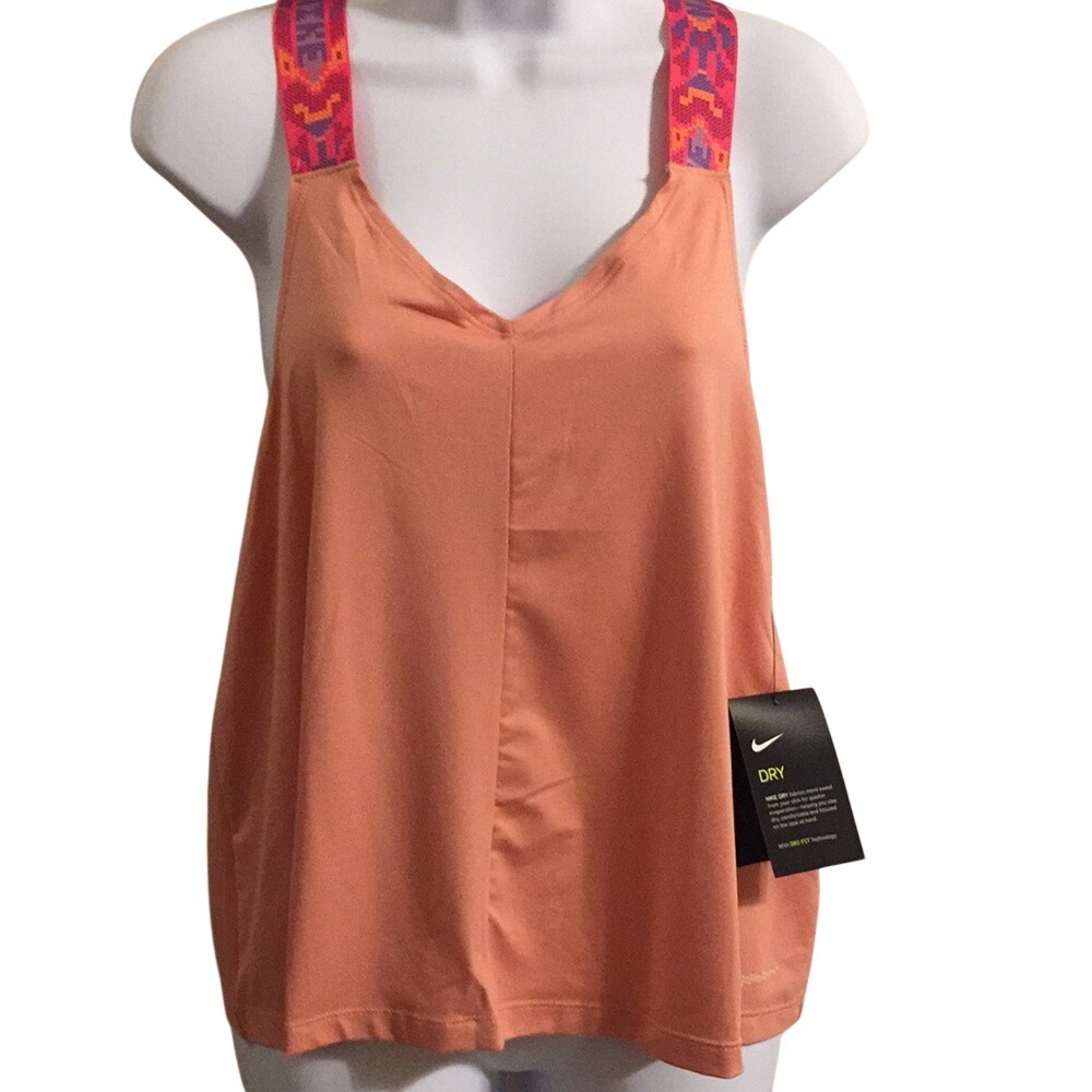 Nike Dry Training Tank Top Coral Peach Geometric Straps BV4364-606 Womens L